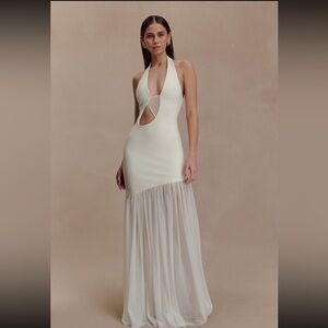 Meshki Cream Backless Halter Dress